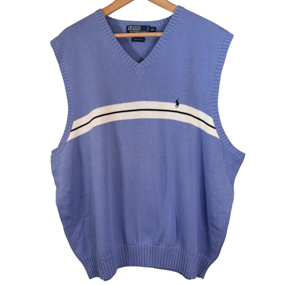 Polo Ralph Lauren VTG Blue Single Stripe Sweater Vest Size XXL Pullover Cotton